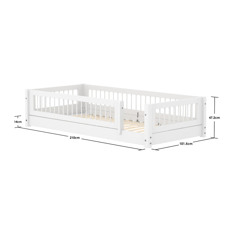 Flexa. Montessori bed 90x200cm F.Wht. Crossbar w/ front rail