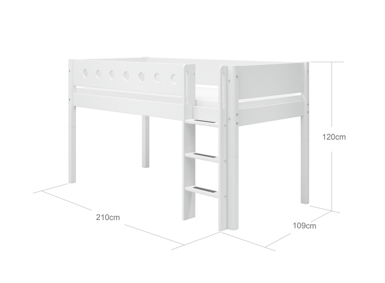 Flexa. White mid-high bed with straight ladder - 210cm - White