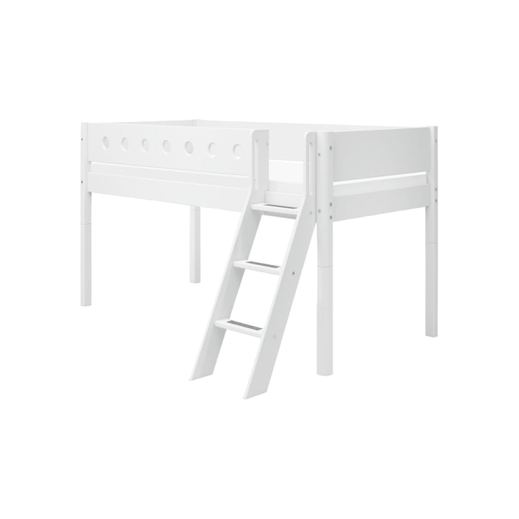 Flexa. White mid-high bed with slanting ladder - 210cm - White