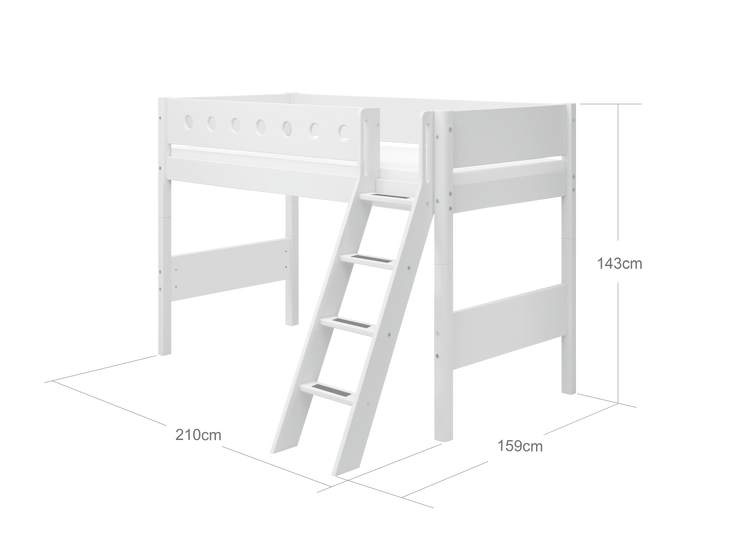 Flexa. Κρεβάτι ημίψηλο White με κεκλιμένη σκάλα. Λευκό