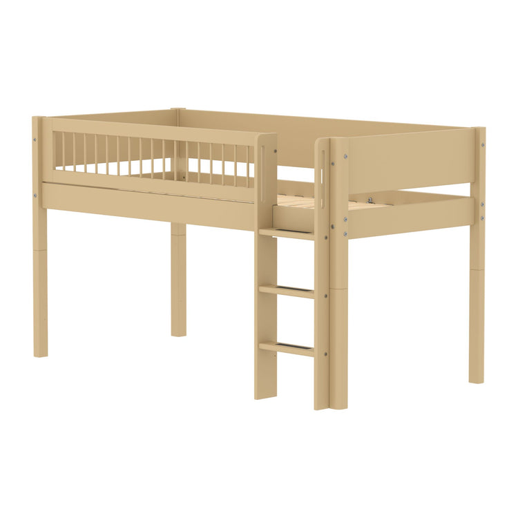 Flexa. White Sand Mid-high bed with straight ladder and safety rail with cross bars