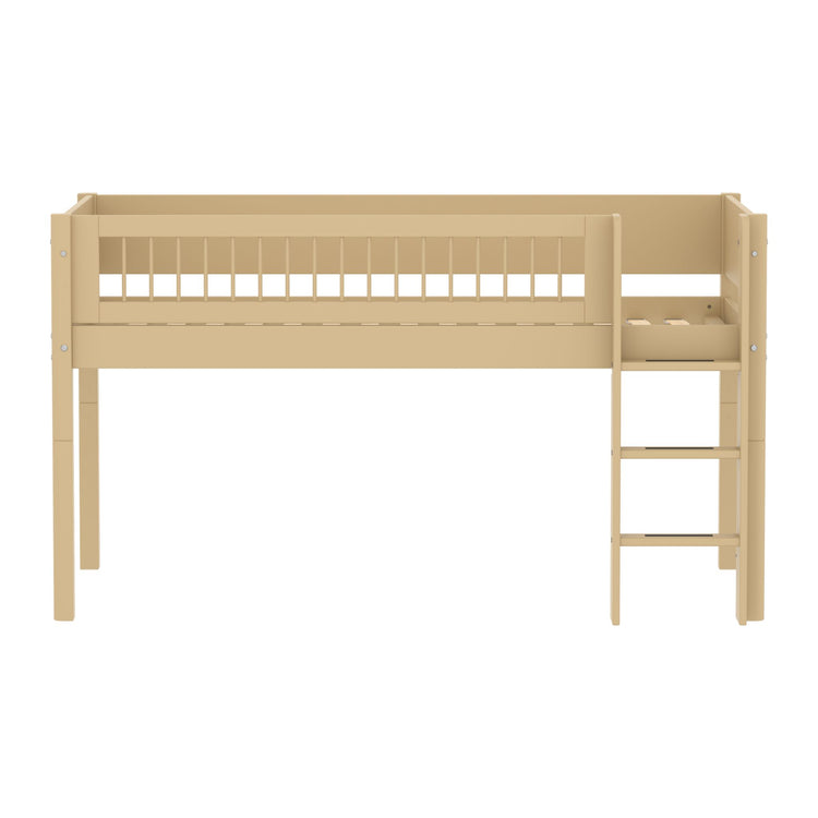 Flexa. White Sand Mid-high bed with straight ladder and safety rail with cross bars