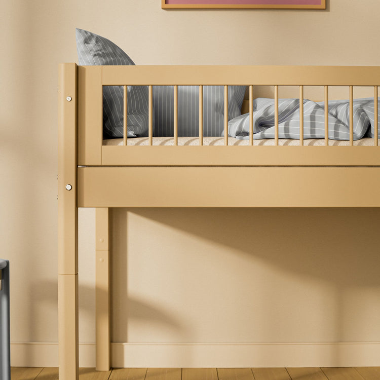Flexa. White Sand Mid-high bed with straight ladder and safety rail with cross bars