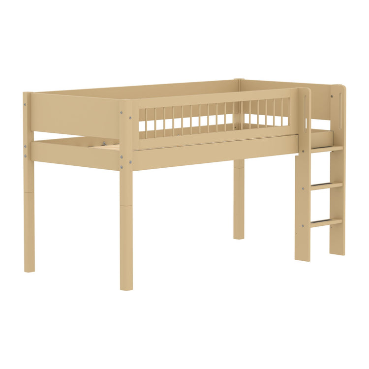 Flexa. White Sand Mid-high bed with straight ladder and safety rail with cross bars