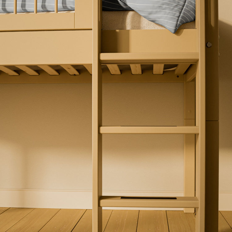 Flexa. White Sand Mid-high bed with straight ladder and safety rail with cross bars