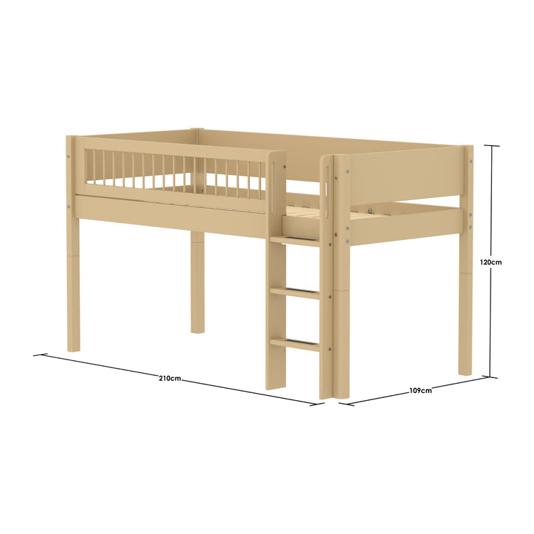 Flexa. White Sand Mid-high bed with straight ladder and safety rail with cross bars