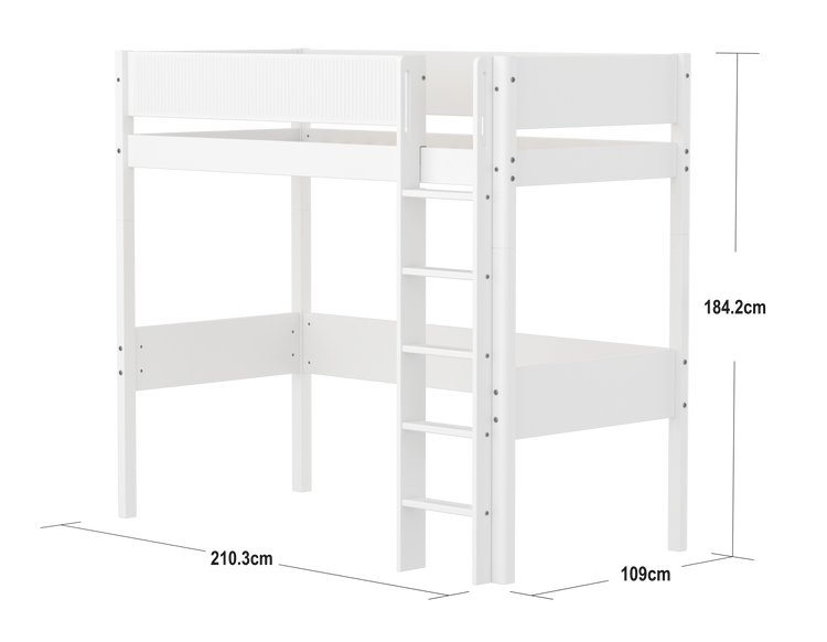 Flexa. High sleeper F.Wht. MDF 200x90cm Leg F.Wht. Grooves F.Wht.