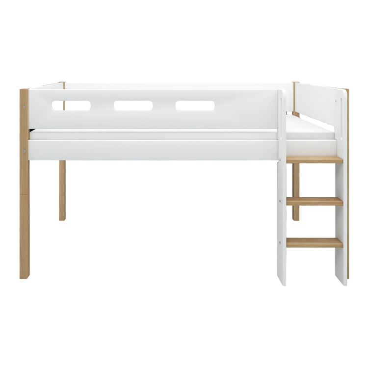 Flexa. Nor mid-high bed with straight ladder - 210cm - White / Oak