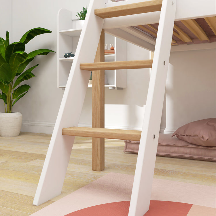 Flexa. Nor mid-high bed with slanting ladder - 210cm - White / Oak