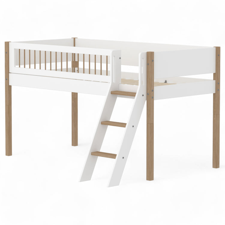Flexa. Midslp. F.Wht. MDF 200x90 Legs + Crossbars Oak SL.Ladder