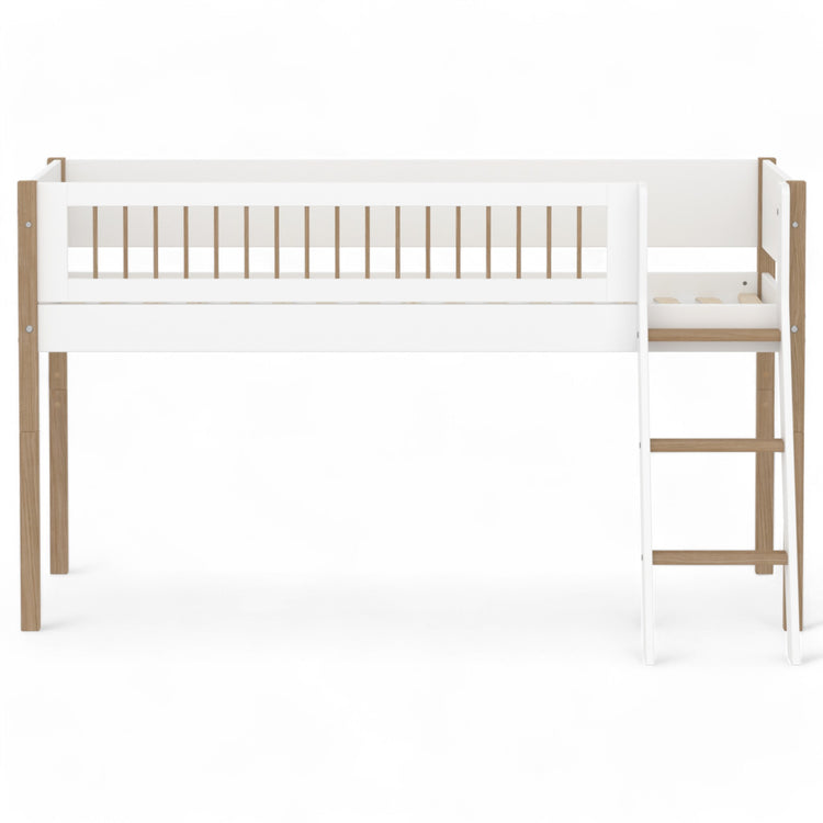 Flexa. Midslp. F.Wht. MDF 200x90 Legs + Crossbars Oak SL.Ladder