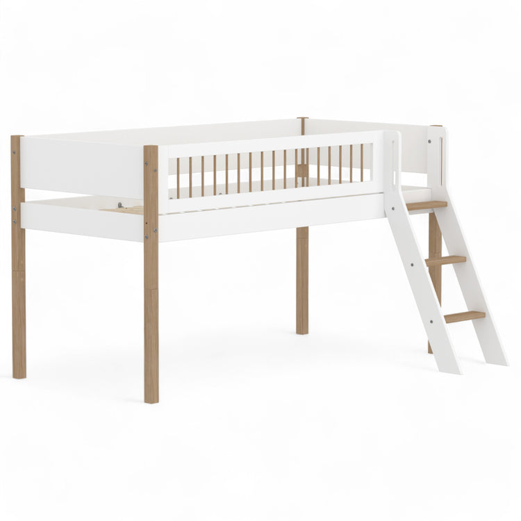 Flexa. Midslp. F.Wht. MDF 200x90 Legs + Crossbars Oak SL.Ladder