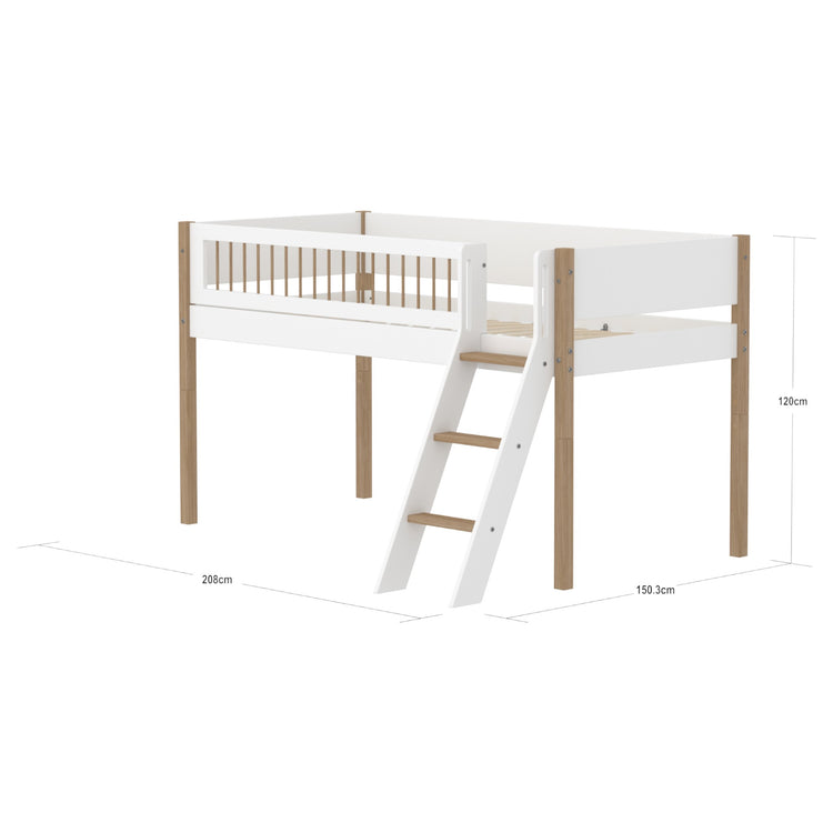 Flexa. Midslp. F.Wht. MDF 200x90 Legs + Crossbars Oak SL.Ladder