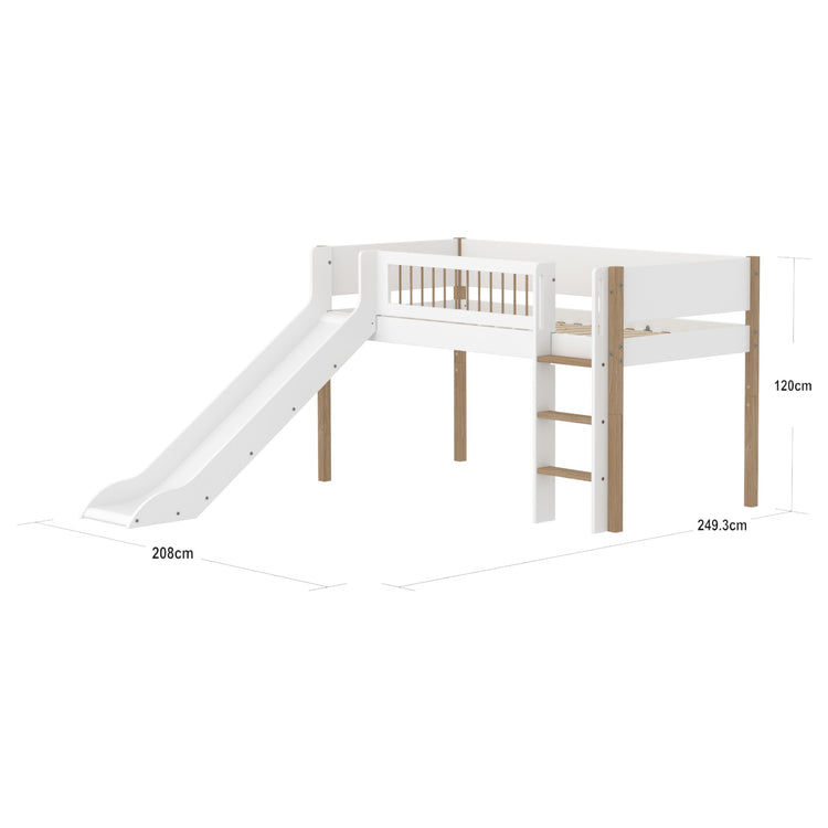 Flexa. Midslp. with Slide F.Wht. 200x90 Legs Crossbars Oak Str.Ladder