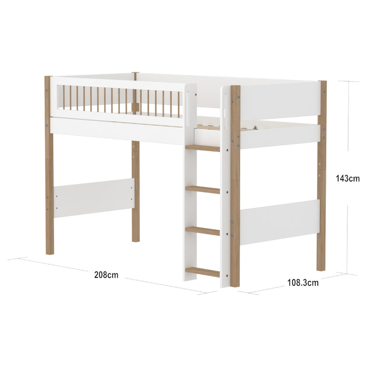Flexa. Semi-highsleeper 200x90 Legs Crossbars Oak Str.Ladder