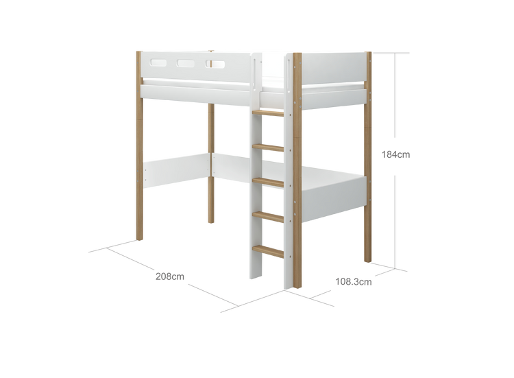 Flexa. Nor high bed with straight ladder - 210cm - White / Oak