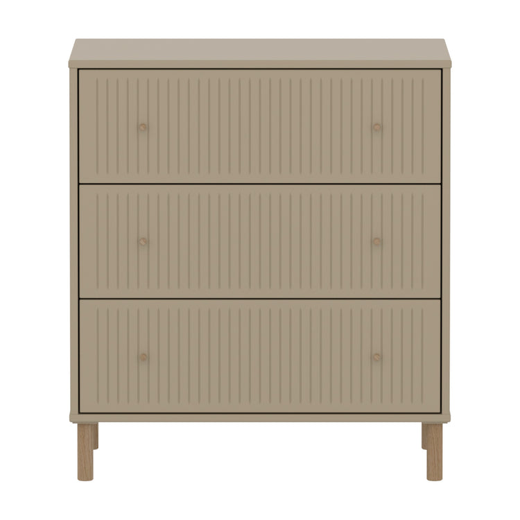 SAGA Chest, 3 drawer. Fronts with grooves. Oat, Oak legs and knobs