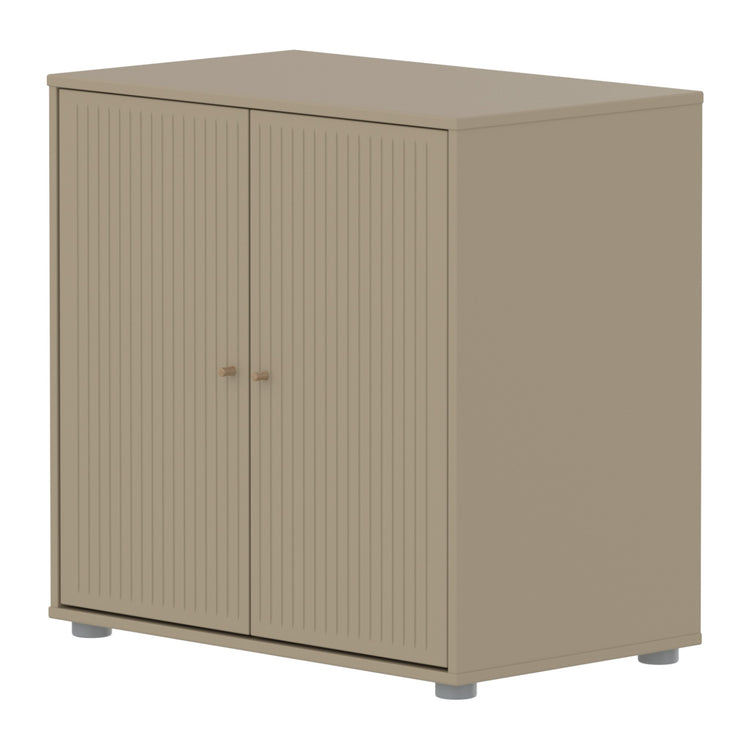 SAGA Cupboard, 2 doors, oat with grooves, oak knobs