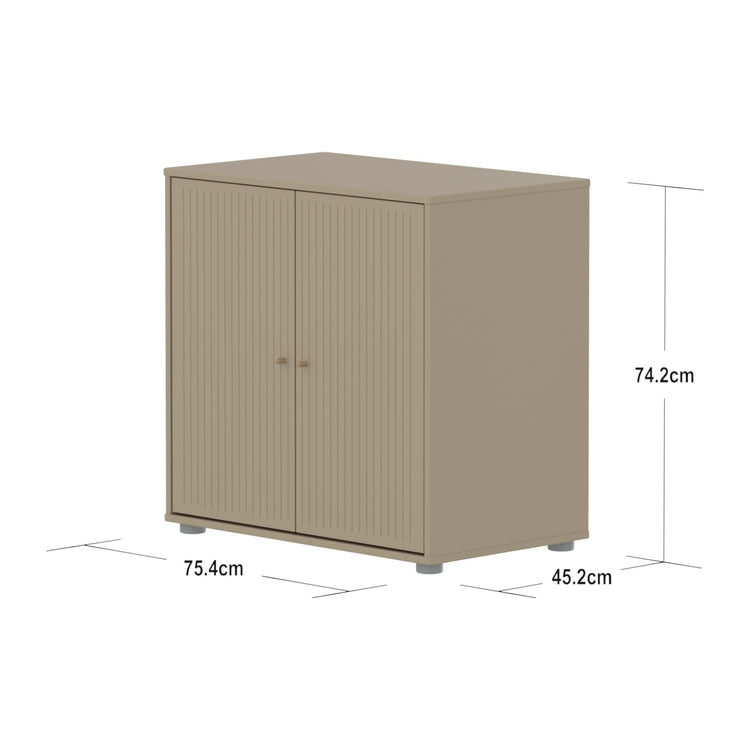 SAGA Cupboard, 2 doors, oat with grooves, oak knobs