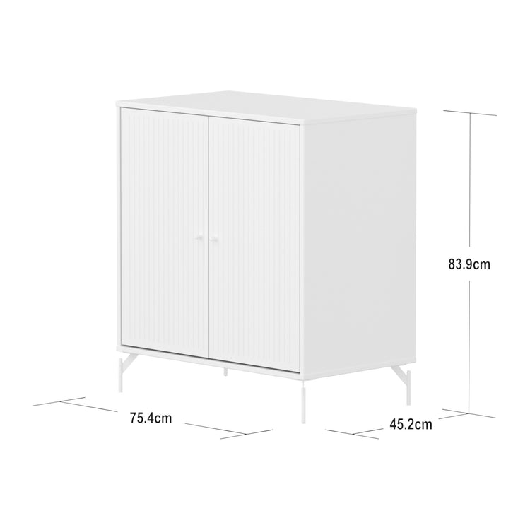 SAGA Cupboard, 2 doors, white with grooves, white legs and knobs