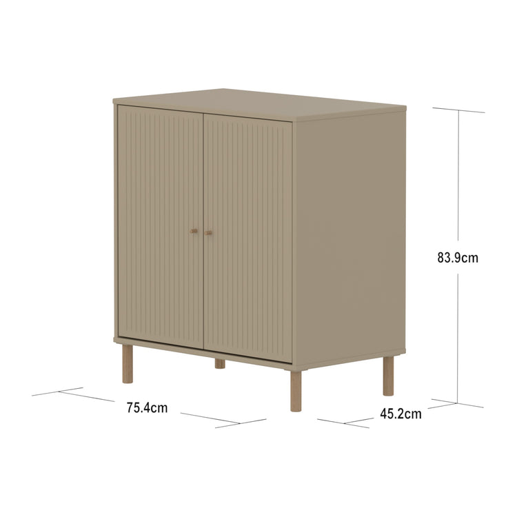 SAGA Cupboard, 2 doors, oat with grooves, oak legs and knobs