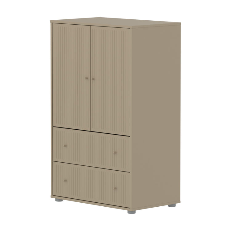 SAGA Cupboard, 2 door & 2 drawer, Oat with grooves, Oat knobs