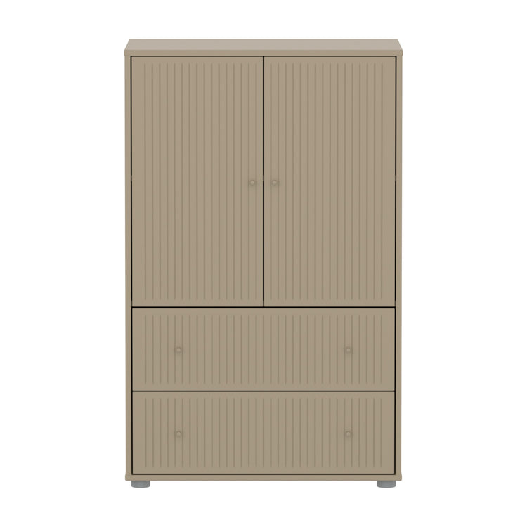 SAGA Cupboard, 2 door & 2 drawer, Oat with grooves, Oat knobs