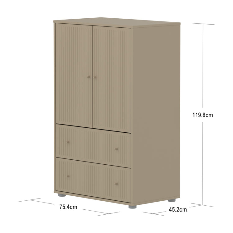 SAGA Cupboard, 2 door & 2 drawer, Oat with grooves, Oat knobs