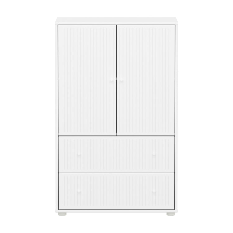 SAGA Cupboard, 2 door & 2 drawer, White with grooves, White knobs