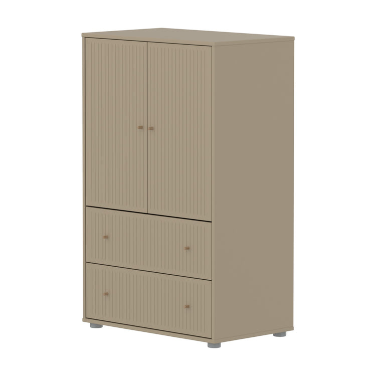 SAGA Cupboard, 2 door & 2 drawer, Oat with grooves, Oak knobs