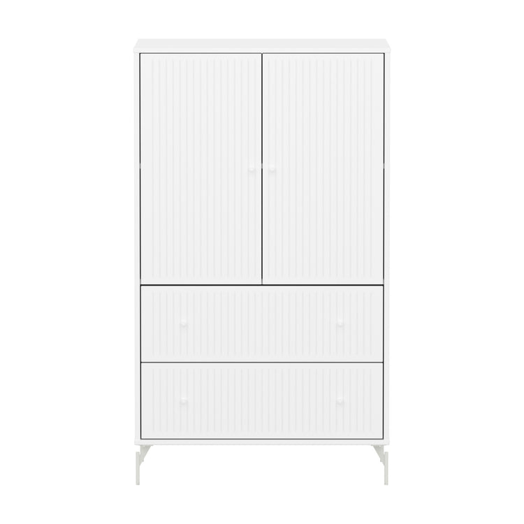SAGA Cupboard, 2 door & 2 drawer, White with grooves, White legs & knobs