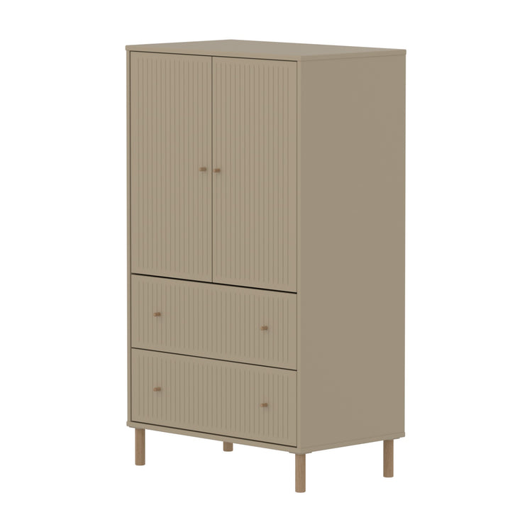 SAGA Cupboard, 2 door & 2 drawer, Oat with grooves, Oak legs & knobs