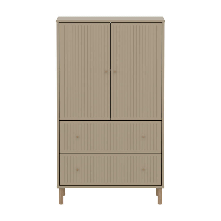 SAGA Cupboard, 2 door & 2 drawer, Oat with grooves, Oak legs & knobs