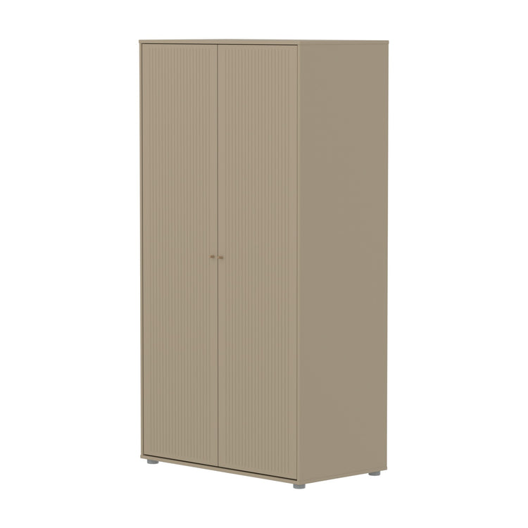 SAGA Wardrobe, 2 doors, oat with grooves, oak knobs