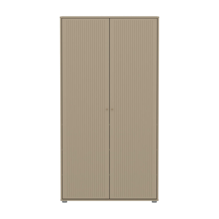 SAGA Wardrobe, 2 doors, oat with grooves, oak knobs