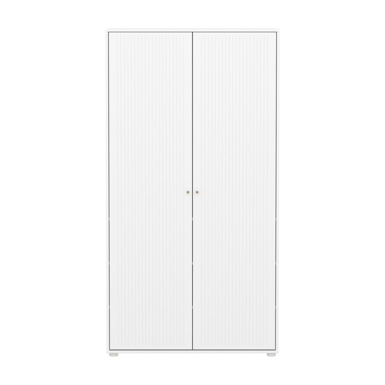 SAGA Wardrobe, 2 doors, white with grooves, oak knobs