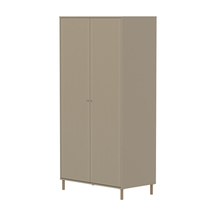 SAGA Wardrobe, 2 doors, oat with grooves, oak legs and knobs