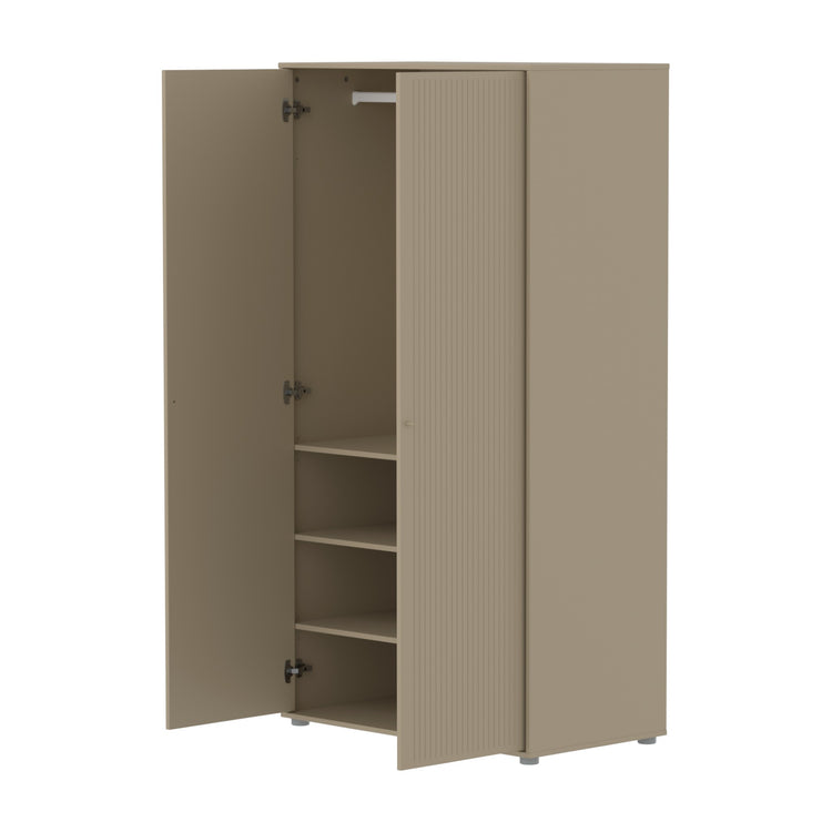 SAGA Wardrobe, 2 doors, oat with grooves, oak legs and knobs
