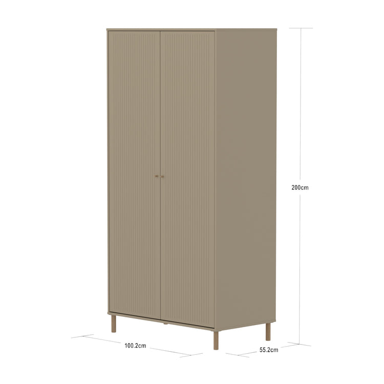 SAGA Wardrobe, 2 doors, oat with grooves, oak legs and knobs