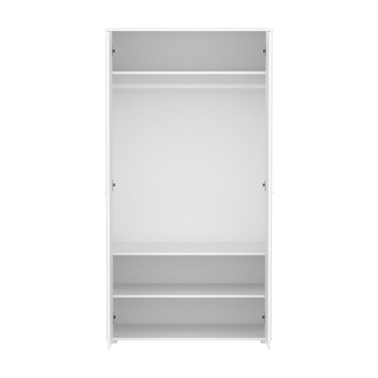SAGA Wardrobe, 2 doors, white with grooves, oak legs and knobs