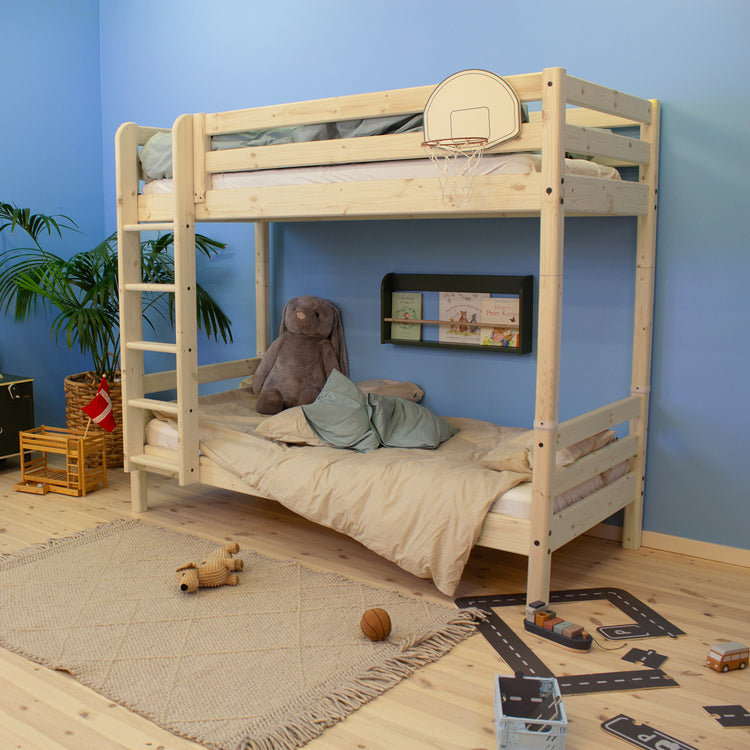 Flexa. Classic high bunk bed with straight ladder - 210cm - Raw