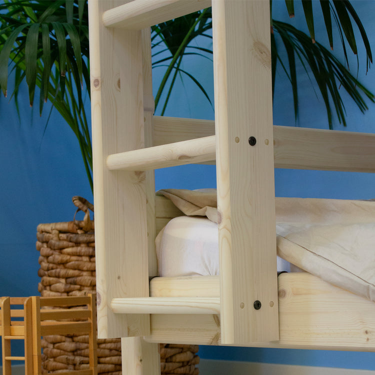 Flexa. Classic high bunk bed with straight ladder - 210cm - Raw