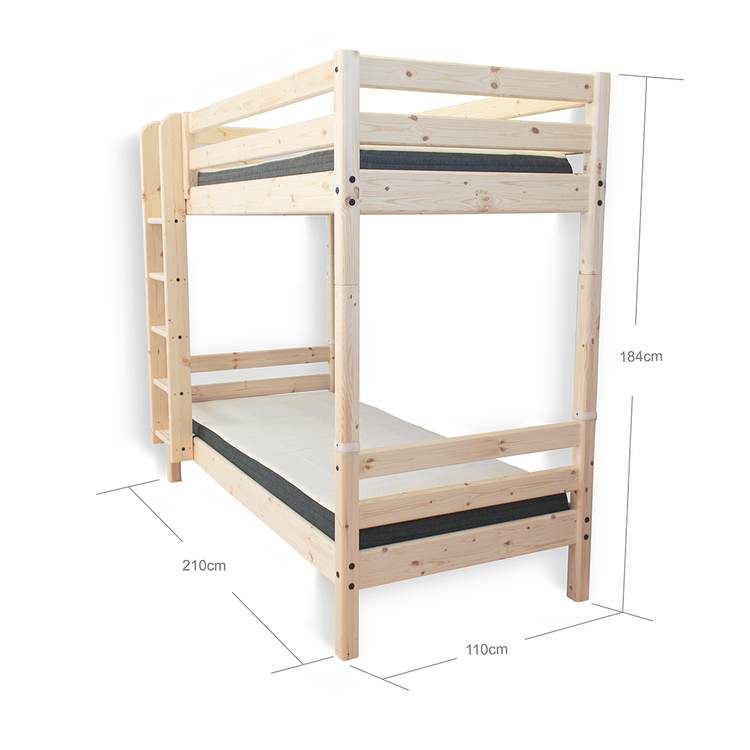 Flexa. Classic high bunk bed with straight ladder - 210cm - Raw
