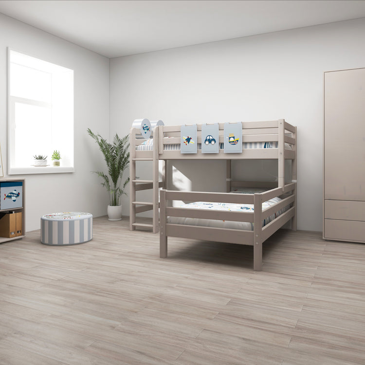 Flexa. Classic semi-high bed with single Classic bed and straight ladder - 210cm - Grey washed
