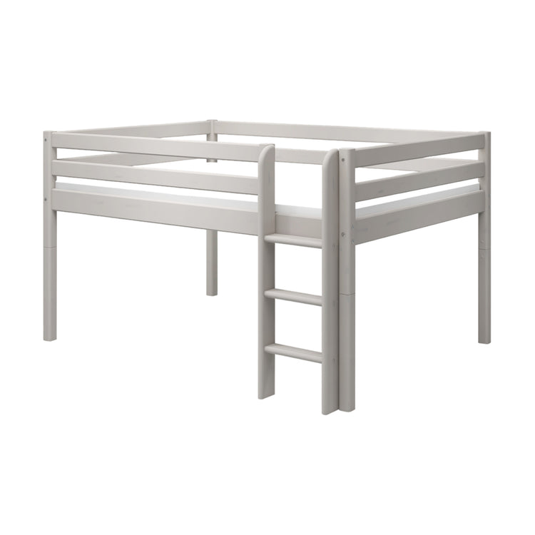 Flexa. Classic mid-high bed with 140cm width and straight ladder - 200cm - Grey washed