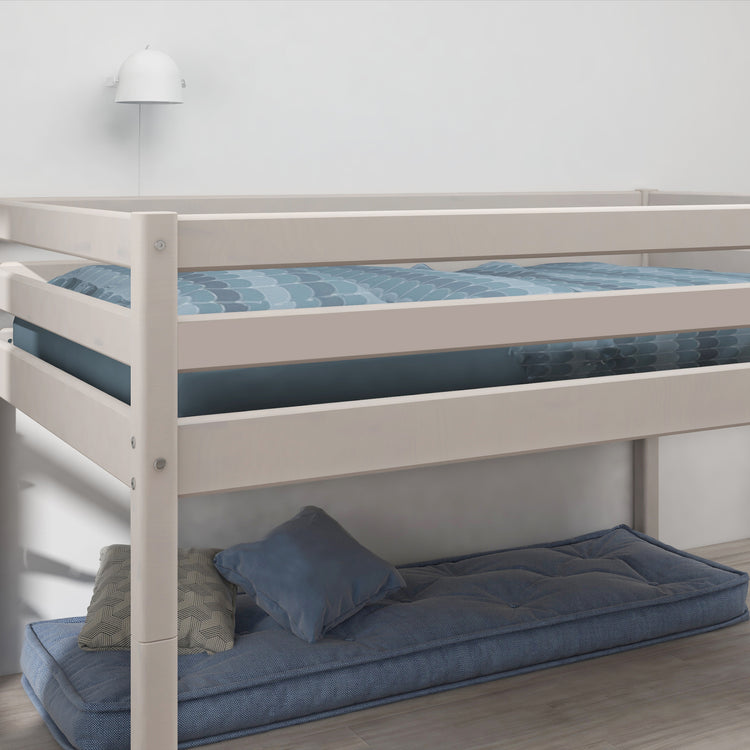 Flexa. Classic mid-high bed with 140cm width and straight ladder - 200cm - Grey washed
