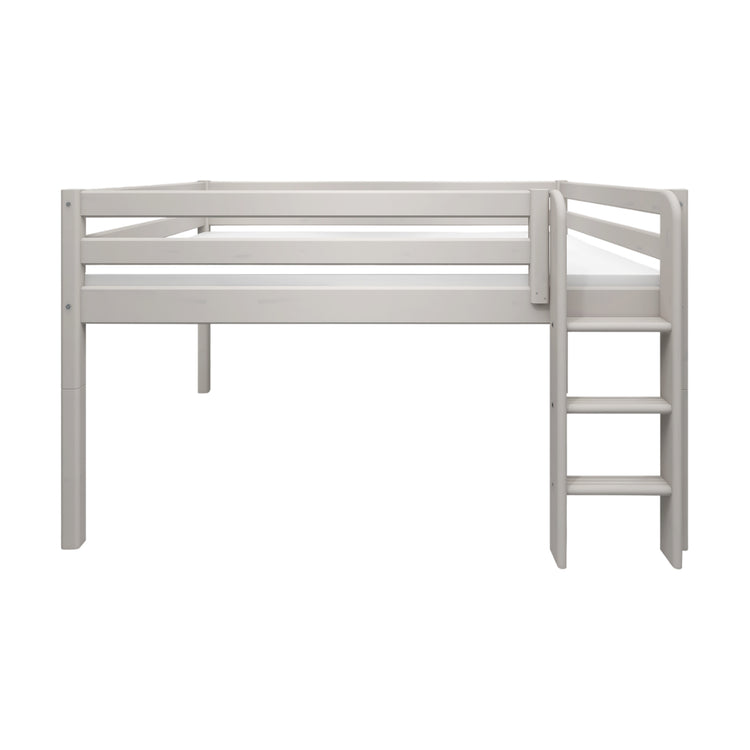 Flexa. Classic mid-high bed with 140cm width and straight ladder - 200cm - Grey washed