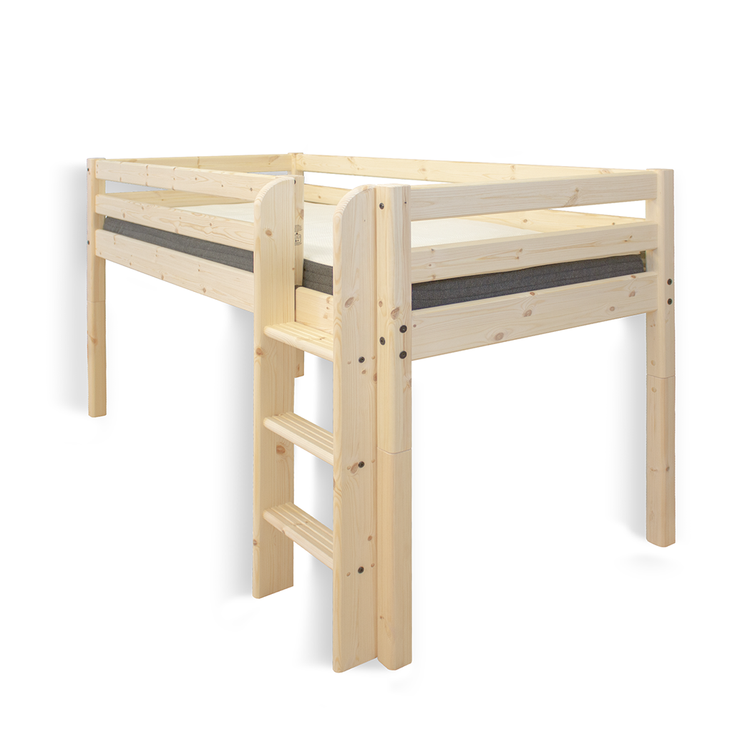 Flexa. Classic mid-high bed with straight ladder - 210cm -Natural