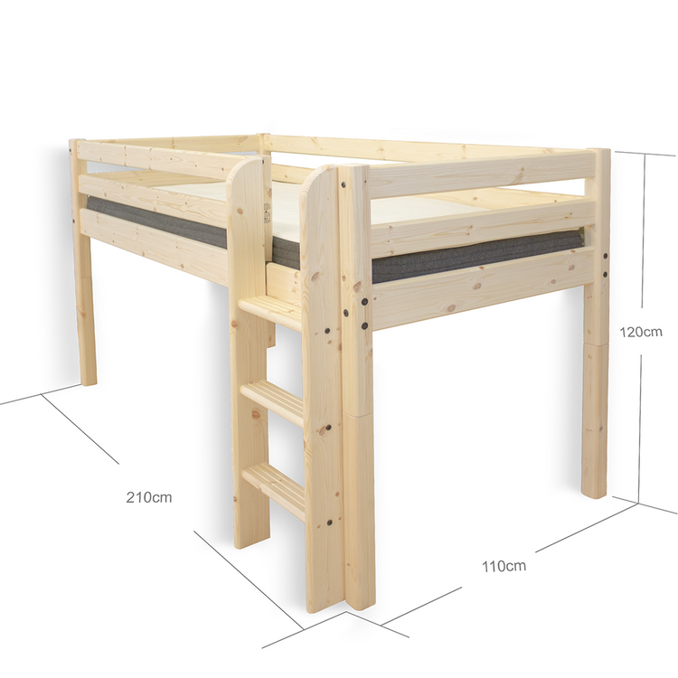 Flexa. Classic mid-high bed with straight ladder - 210cm -Natural