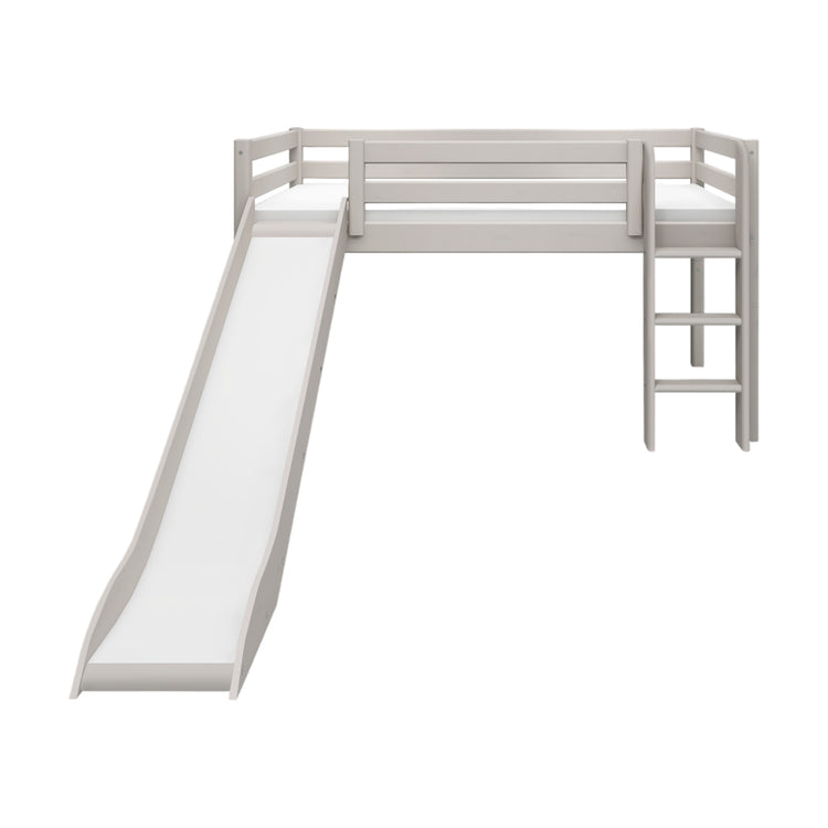 Flexa. Classic mid-high bed with straight ladder and a slide - 210cm - Grey washed